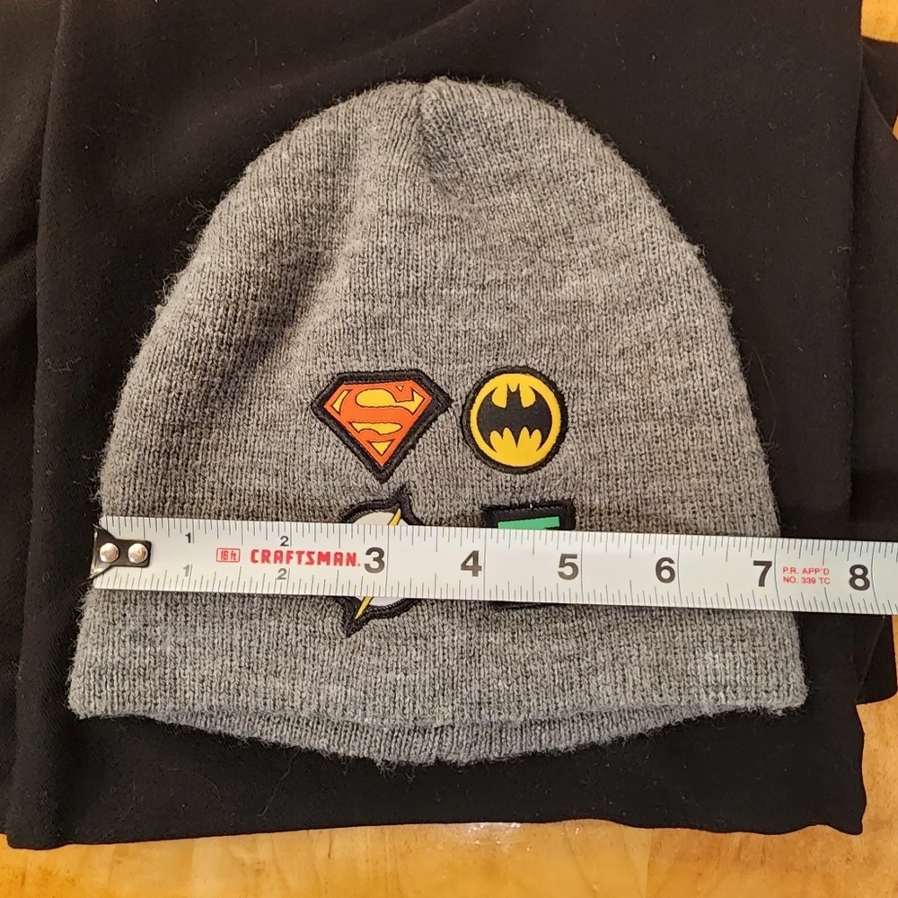 DC Comics Gray Beanie with Superhero Logos Batman Superman Flash Green Lantern